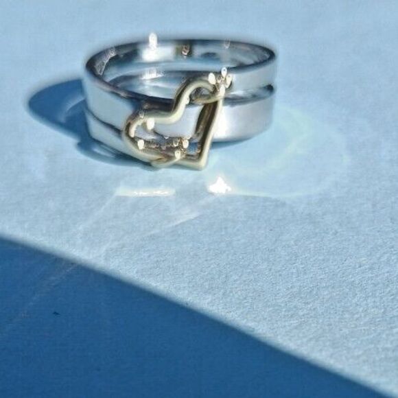 Silver Wrap Ring Gold Open Heart Size 7 Valentines - Picture 3 of 7